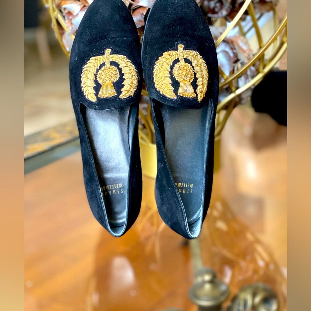 Stuart Weitzman Black NWT Loafer Designer Gold Accent Slip On Shoes Womens Sz 8